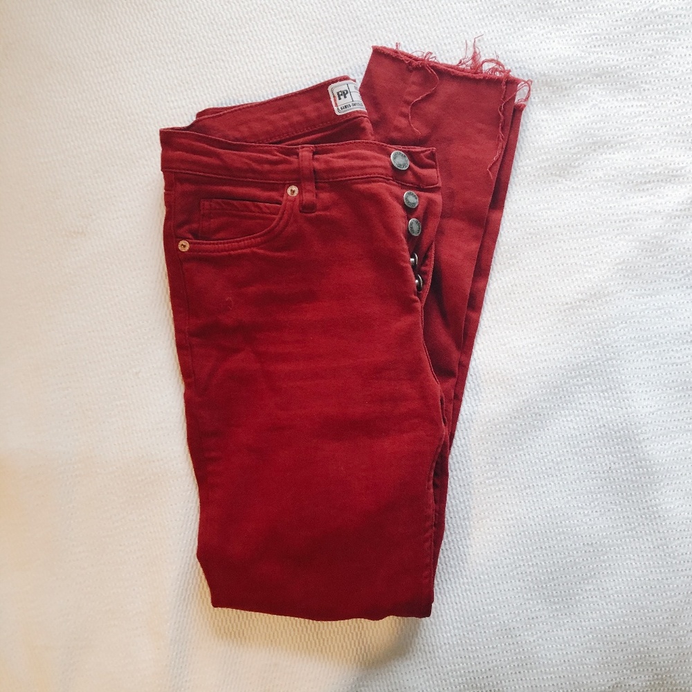 FREE PEOPLE STRAIGHT LEG RED DENIM